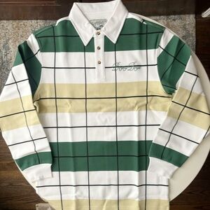 Bogey Boys Men’s Long Sleeve Pique Polo Shirt Size Medium Green White Check New